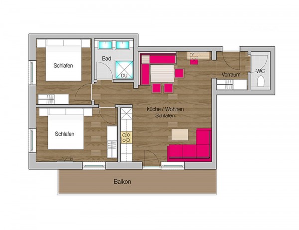 Zimmerplan Appartement A - Edelweiss